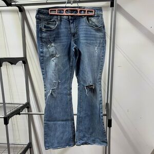 American Eagle Outfitters Artist Stretch Distressed Flare Blue Jeans size 12S